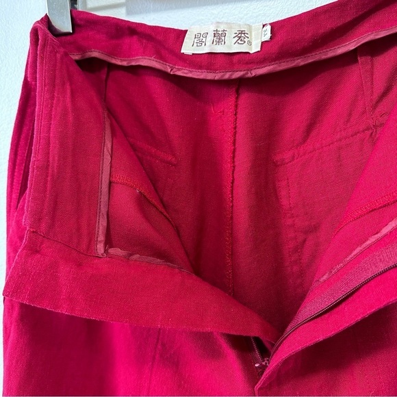 [SOLD] Red Linen & Cotton Fold over Waist Wide Leg Palazzo Pants size XS - Picture 7 of 12